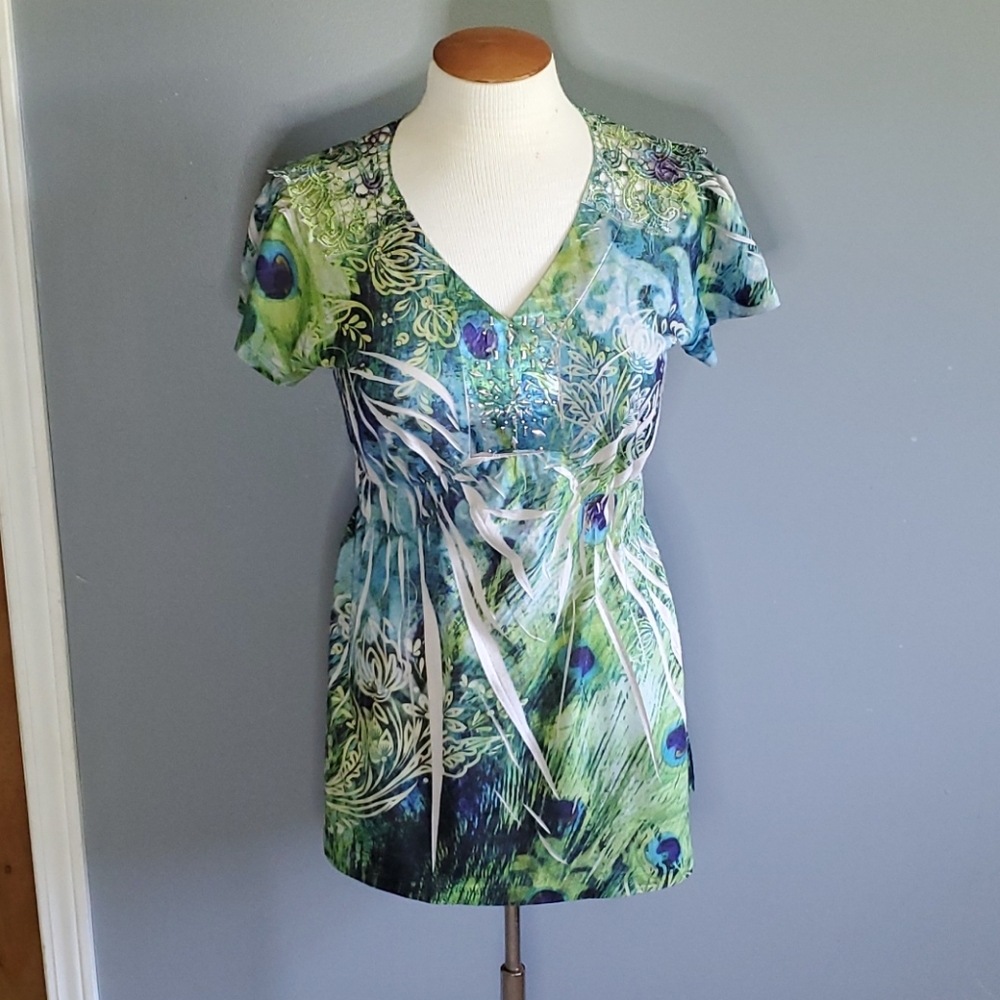Cato,  lace & sequined, short sleeve blouse, size medium